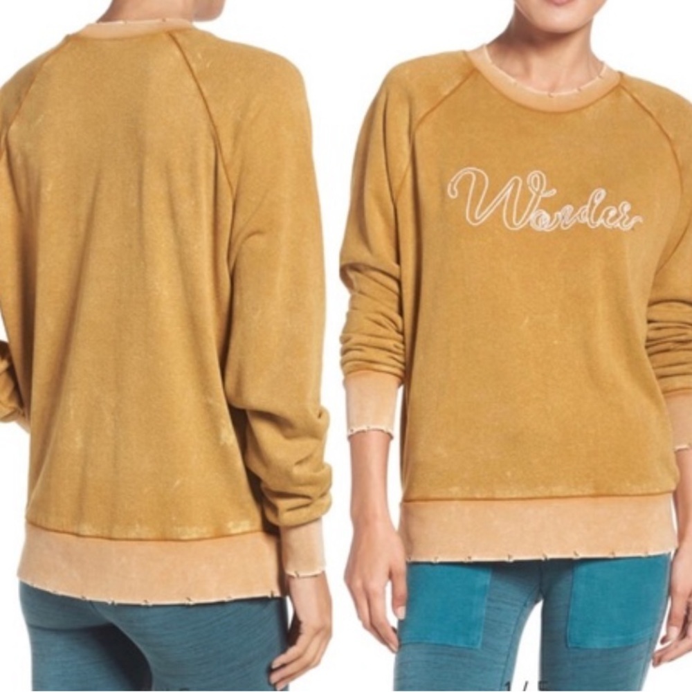 Free People Mustard Yellow 'Wonder' Pullover Sweatshirt